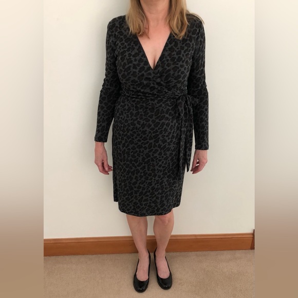 Gray Leopard Print Ann Taylor Wrap Dress - Picture 1 of 5